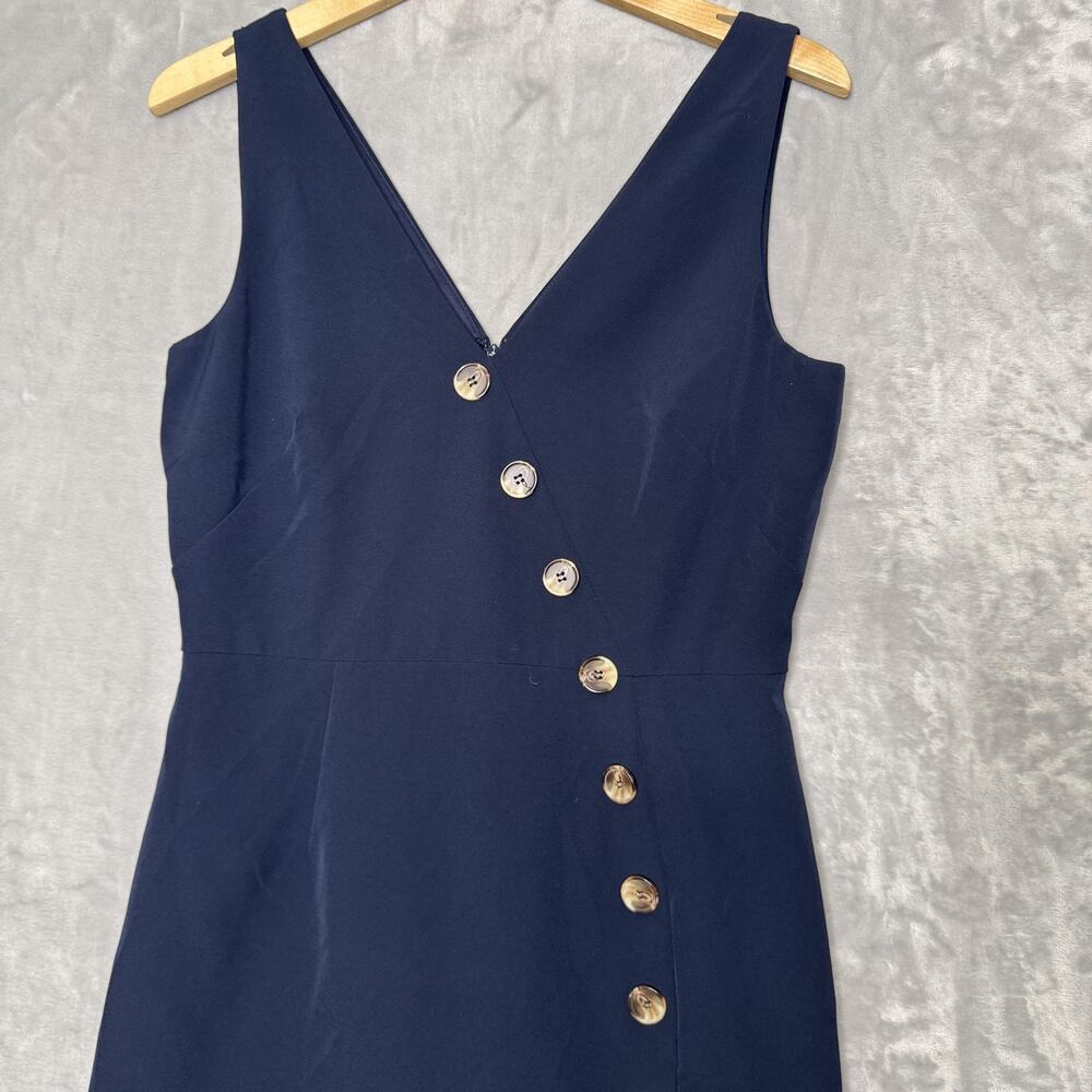 Vince Camuto Dress Womens 10 Navy Blue Sleeveless V Neck Button Sheath Career - Picture 3 of 11